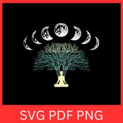 tree of life spiritual moonphases yoga svg, yoga meditation svg, hippy moon tapestry svg, mystical moon phases svg
