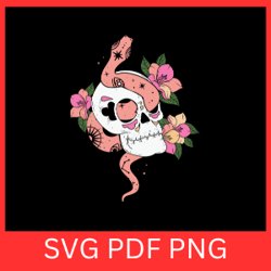 floral snake skull svg, flower skull svg, snake skull svg, skeleton svg, pink skull svg, cute pink halloween svg