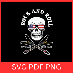 rock and roll skull live fast rock hard svg, let's rock svg, rock and roll svg, rock guitar svg, skeleton rock svg