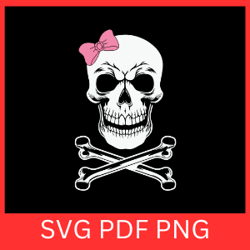 cute pretty pink skull crossbones svg, girly skull svg, skull vector svg, girl halloween svg, skull with bow svg