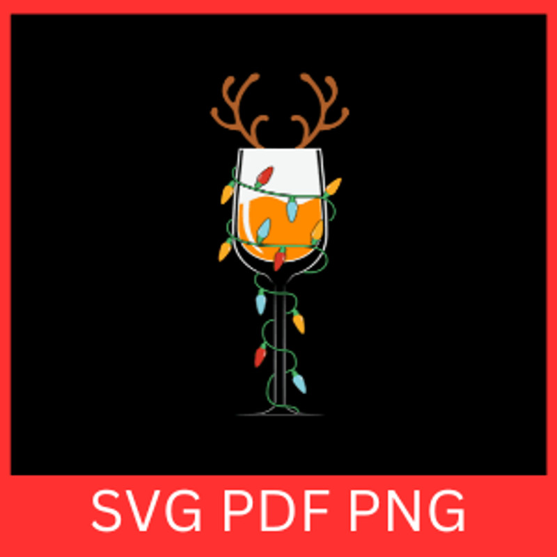 Christmas Light Wine Glass Reindeer Svg Lighted Wine Svg Wine Glass Reindeer Svg Holiday Wine Clipa 0