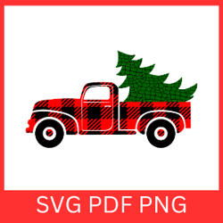 plaid christmas pine tree truck svg, merry christmas svg png, christmas truck svg, red truck svg, christmas truck & tree