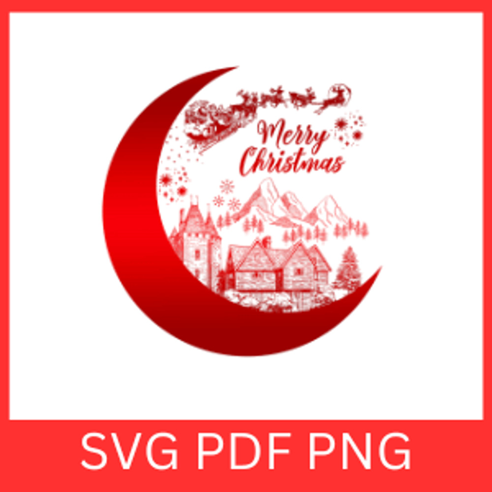 Merry Christmas SVG Xmas Forest Svg Moon Scene Vector Svg Snowy View SvgSanta Claus And Deer Svg Wi