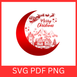 merry christmas svg, xmas forest svg,moon scene vector svg,christmas village, santa claus and deer svg, winter landscape
