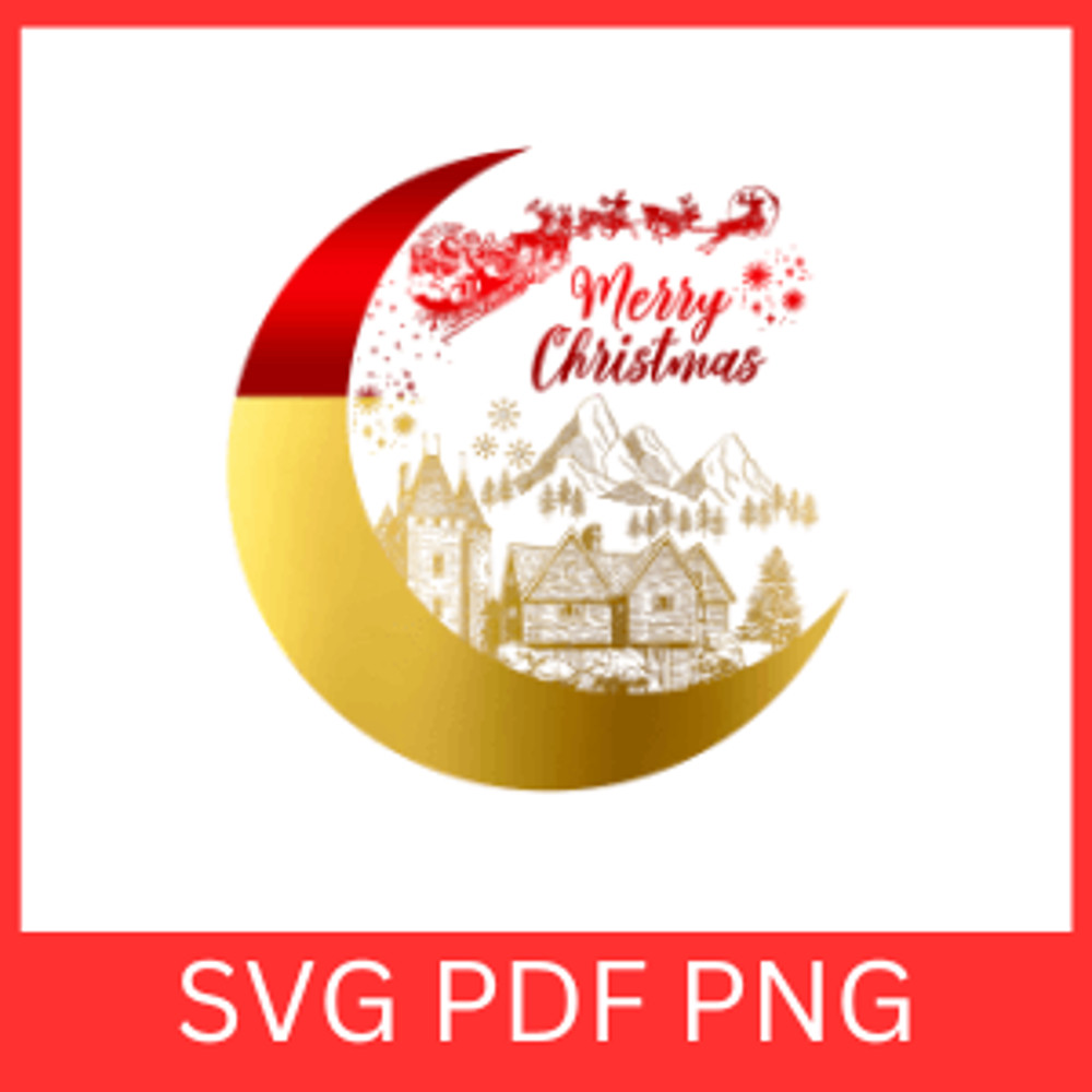 Merry Christmas SVG Xmas Forest SvgMoon Scene Vector SvgChristmas Village Santa Claus And Deer Svg  1
