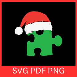 christmas green puzzle svg, puzzle piece svg, jigsaw puzzle svg, santa christmas puzzle svg, santa hat svg