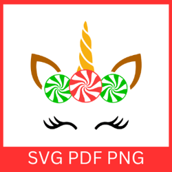 christmas unicorn svg, candy unicorn svg, christmas svg, unicorn svg, unicorn head svg, unicorn clipart svg, candy cane