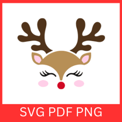 reindeer svg, christmas reindeer svg, cute reindeer face svg, xmas reindeer svg, santa reindeer svg,cute reindeer red no