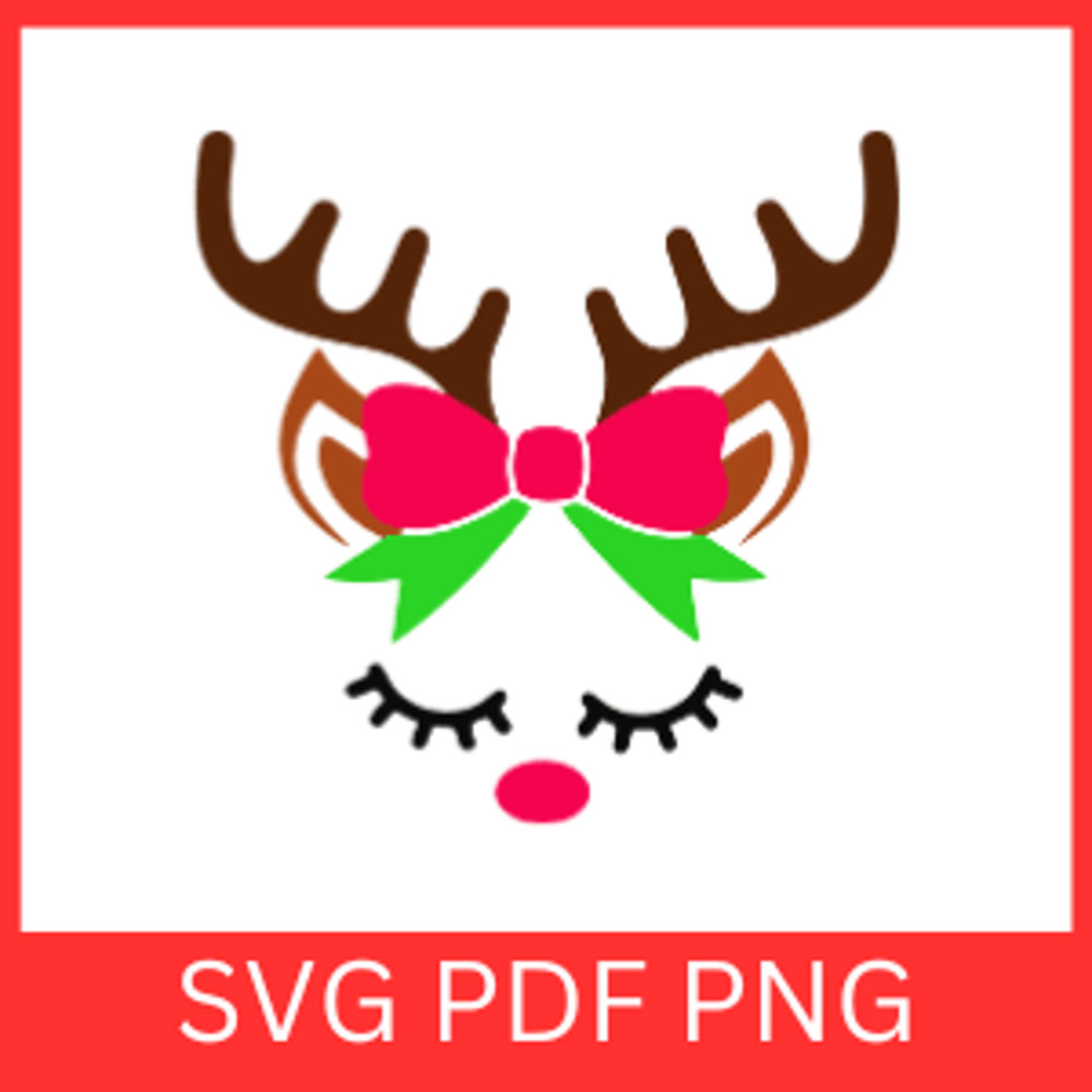 Reindeer With Pink Bow SVG Reindeer Face Svg Antlers Svg Girl Reindeer Svg Reindeer Face Svg Antler 0