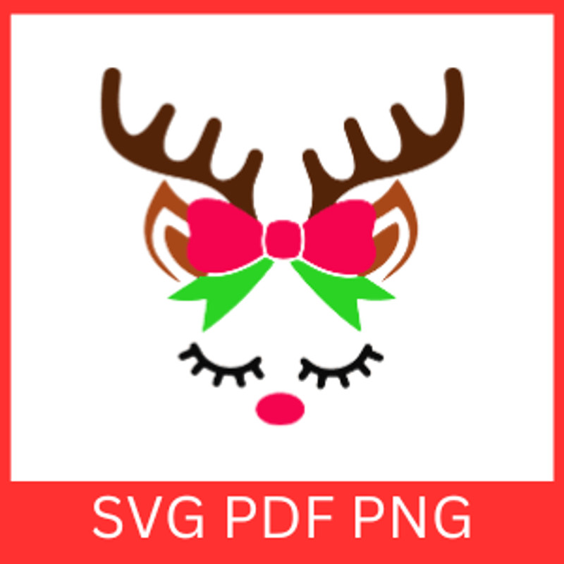 Reindeer With Pink Bow SVG Reindeer Face Svg Antlers Svg Girl Reindeer Svg Reindeer Face Svg Antler 0