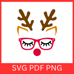 cute reindeer face svg, christmas reindeer antlers svg, deer with eyelashes glasses svg,reindeer svg, christmas svg