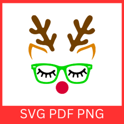 cute reindeer face svg, deer with green glasses svg, reindeer sunglasses svg, red nosed reindeer svg, reindeer svg