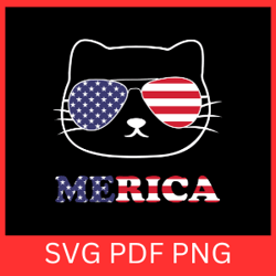 cat merica svg, meowica svg, cute cat 4th of july svg, fourth of july svg, patriotic svg, american flag svg, cat svg