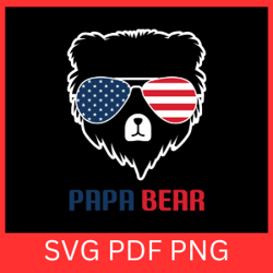 papa bear svg, bear and american flag svg, fathers day svg, papa svg, father svg, bear whit glasses svg, memorial day