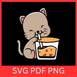 cute cat holding boba tea vector svg, cat drinking bubble tea svg, kawaii cat tee svg, cat lover svg,cat drinking svg
