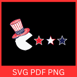 patriotic top hat pacman 4th of july svg,merica hat svg, fourth of july svg, 4th of july svg, patriotic svg