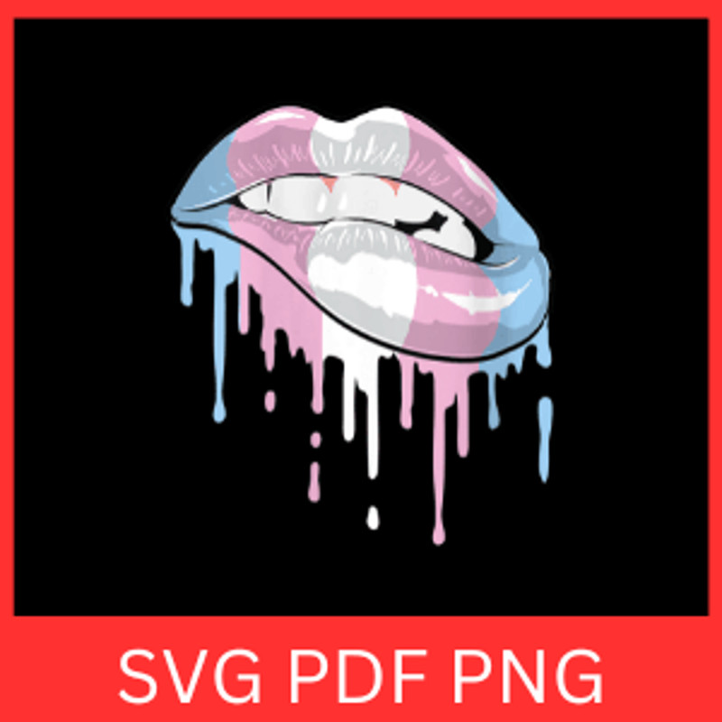 Womens Transgender Pride Sexy Rainbow Lips Svg Trans Pride Lips SVG Dripping Lips SVG Bitting Lips 0