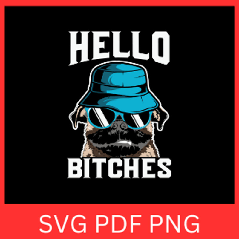 Hello Bitches Svg Pug With Glasses SVGPug Face Svg Cute Dog With Glasses Svg Funny Dog Svg Pet Love 0