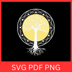 triangle moon phases and tree life dna svg, tree of life svg, tree monogram svg, tree svg, tree roots mandala design svg