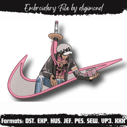 trafalgar d water law embroidery design file/ one piece anime embroidery design/ machine design pes dst. swoosh nike