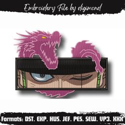 roronoa zoro eyes embroidery design files , one piece anime, anime inspired embroidery design, machine embroidery design
