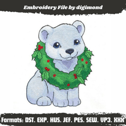 Jolly Christmas Polar Bear Embroidery Design- Machine Embroidery design Style Download
