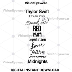 the eras tour png, swift albums png, midnight swift png, frearless png