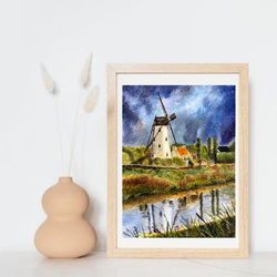 mill landscape original oil modern painting wall art 6x8 inches