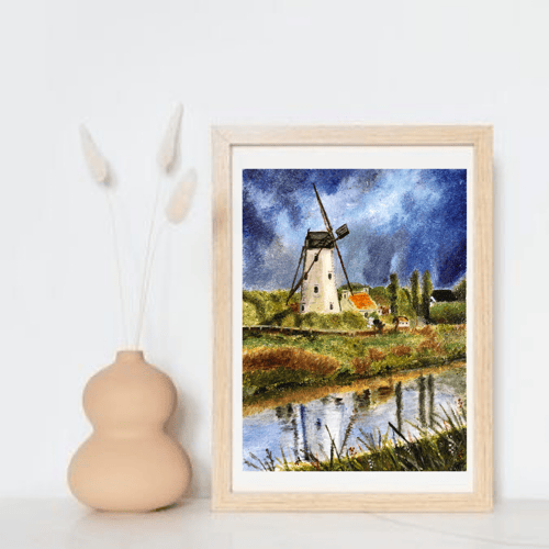 Mill landscape original oil modern painting wall art 6x8 inches