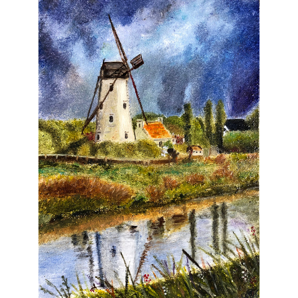 Mill Landscape Original Oil Painting Hand Painted Modern Impasto Painting Wall Art 6x9 Inches 1