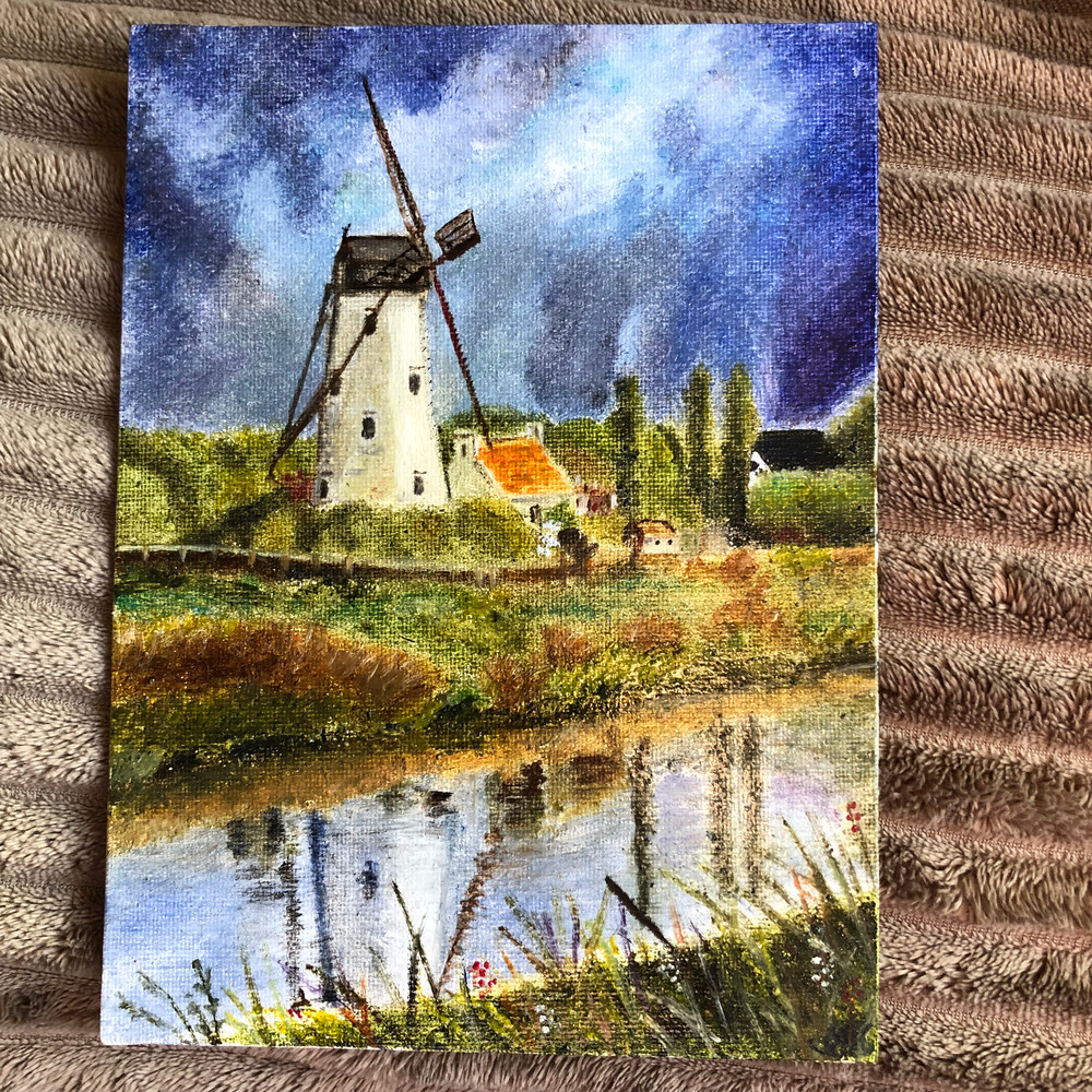 Mill Landscape Original Oil Painting Hand Painted Modern Impasto Painting Wall Art 6x9 Inches 2