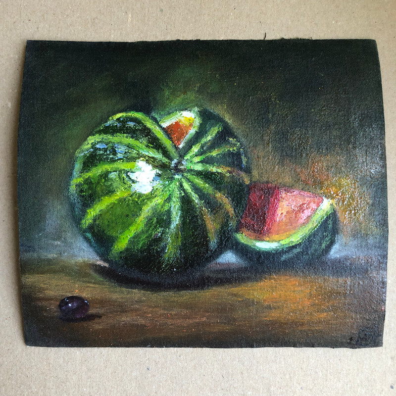 Watermelon Original Oil Painting Wall Art 7x8 Inches 1