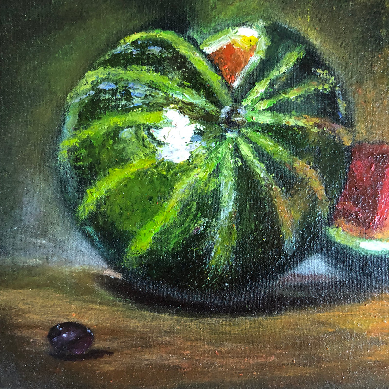 Watermelon Original Oil Painting Wall Art 7x8 Inches 3