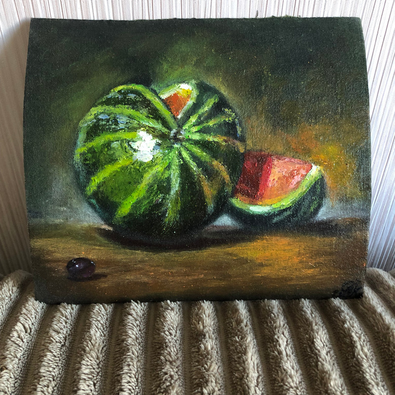 Watermelon Original Oil Painting Wall Art 7x8 Inches 4