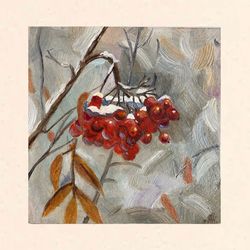 red mountain ash original oil painting handmade wall art on cardboard 6x6 inches modern art