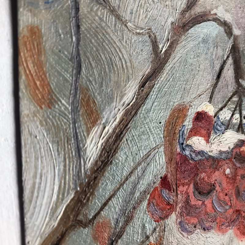 Red Mountain Ash Original Oil Painting Handmade Wall Art Bouquet Peonies On Cardboard 6x6 Inches Mo 6