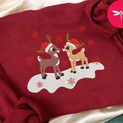 Rudolf Red Nose Sweatshirt, Friend Embroidery Sweatshirt, Christmas Movies Character Sweatshirt