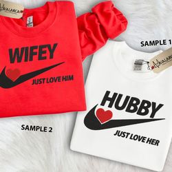 nike custom couple embroidered sweatshirt, nike wife and hubby embroidererd sweatshirt, matching couple embroidered