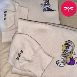 cartoon bunny couple embroidered sweatshirt, valentine embroidered sweatshirt, matching couple embroidered crewneck