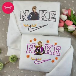 Nike Couple Anna And Kristoff Embroidery Hoodie, Frozen Couple Nike Embroidery Sweater, Disney Movie Nike Embroidery CP1