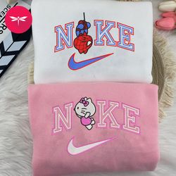 Nike Couple Hello Kitty And Spiderman Embroidery Hoodie, Movie Couple Couple Embroidery Sweater, Disney Movie Nike CP25