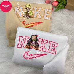 Nike Couple Nezuko and Zenitsu Embroidered Sweatshirt, Demon Slayer Couple Crewneck Embroidered, Movie Nike Shirt CP11
