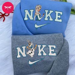 Nike Couple Elsa And Olaf Embroidered Sweatshirt, Frozen Couple Crewneck Embroidered, Disney Movie Nike Shirt CP13