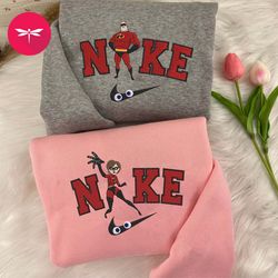 nike couple helen parr and bob parr embroidered sweatshirt, the incredibles couple crewneck embroidered, nike shirt cp15