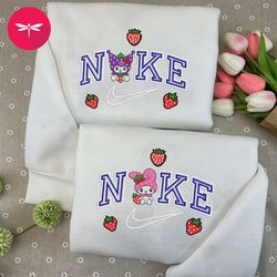 Nike Melody And Kuromi Embroidered Sweatshirt, Cartoon Couple Crewneck Embroidered, Nike Shirt CP38
