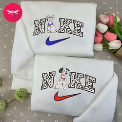 Nike Pongo and Perdit Embroidered Hoodie, Dogs Couple Nike Embroidered Sweater, Disney Movie Nike Embroidered Hoodie C48