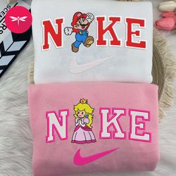 Nike Valentine Princess Peach Embroidered Hoodie, Valentine Couple Nike Embroidered Sweater, Princess Peach Movie NK14