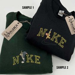 Nike Custom Couple Embroidered Sweatshirt, Tom And Jerry Embroidererd Sweatshirt, Matching Couple Embroidered Hoodie
