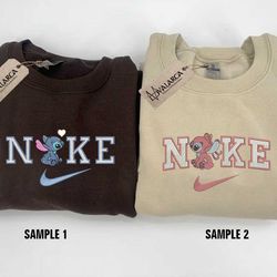 nike custom couple embroidered sweatshirt, nike angel and stitch embroidererd sweatshirt, matching couple embroidered