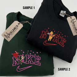 nike custom couple embroidered sweatshirt, nike pooh and piglet embroidererd sweatshirt, matching couple embroidered